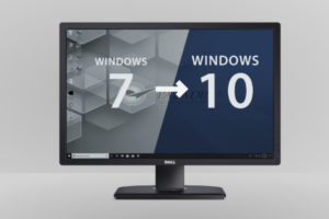 Computer monitor with Windows 7 and Windows 10 on it.