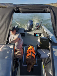 Paladin's Eric Nelson in his realm with pooch, Calamity Jane, fishing on Prineville Reservoir