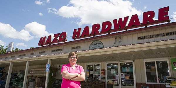 Mazo Hardware and Rental owner Renee Zaman in front of her store.