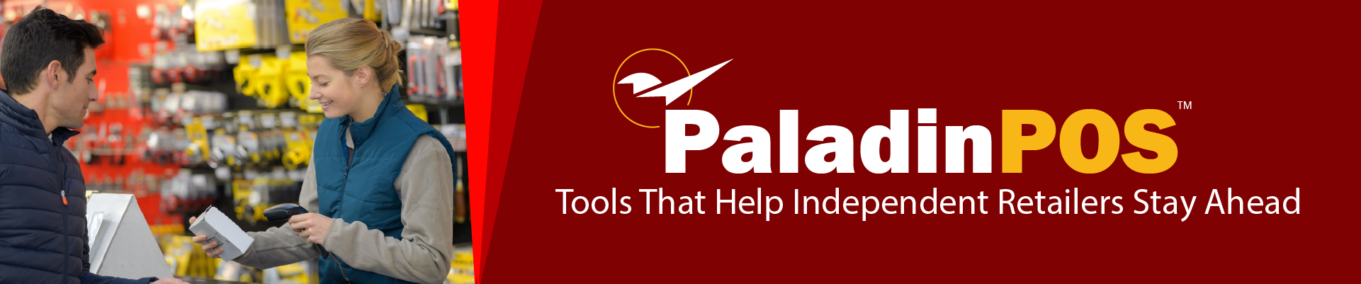 Updated Website Banners_2025_products-10 Banner with text "Paladin makes retail stores run better." Subhead: "point-of-sale and inventory management for independent retail stores."