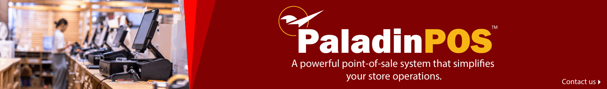 Banner with text "Paladin makes retail stores run better." Subhead: "point-of-sale and inventory management for independent retail stores."