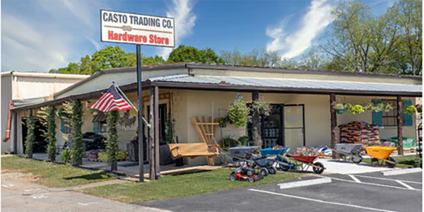 Storefront of Casto Trading Company in Statham, Georgia.
