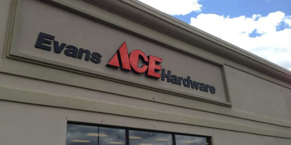 The storefront of Evans Ace Hardware